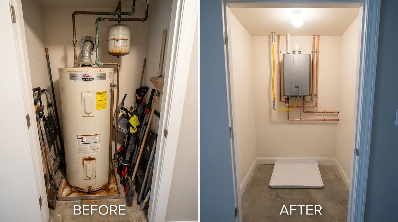 Tank water heater versus wall-mounted tankless unit comparison for Oak View, CA homeowners