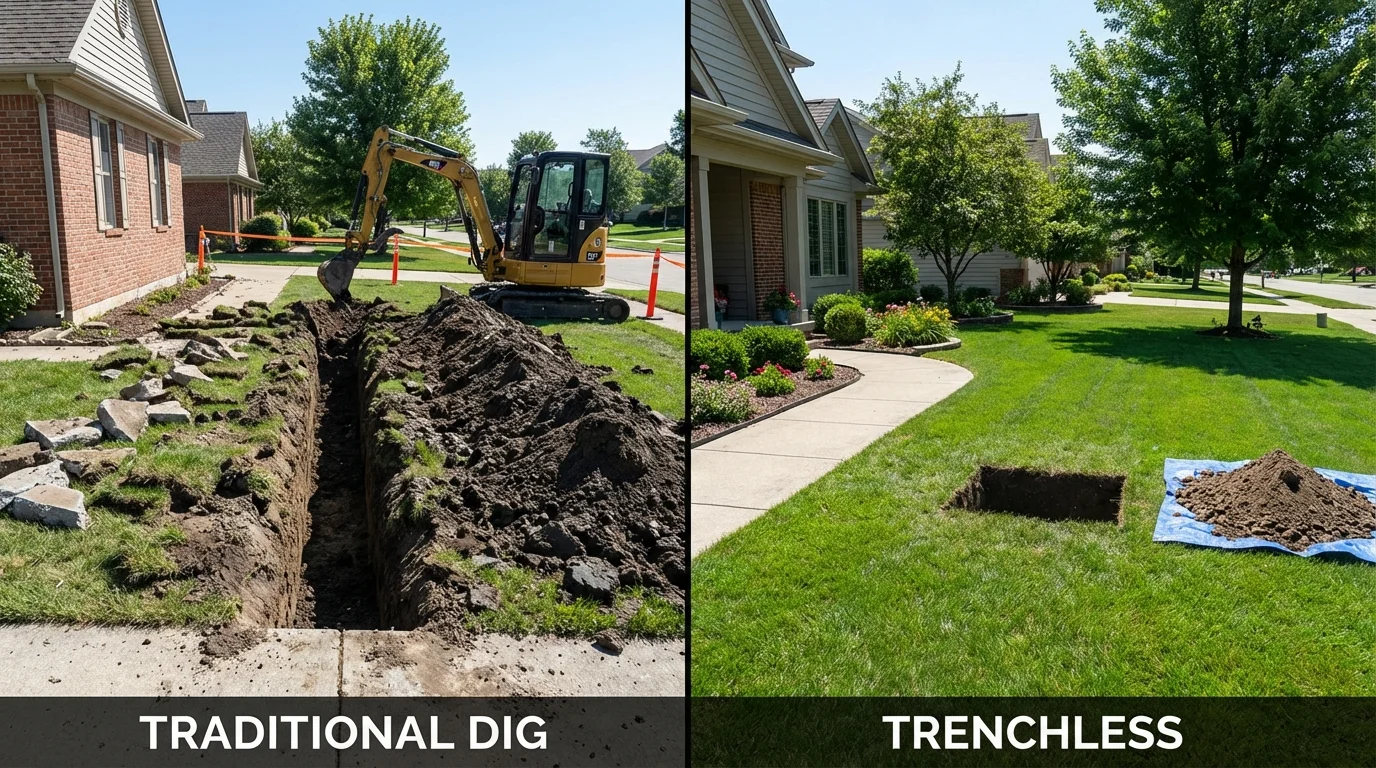 Trenchless sewer repair with minimal yard damage versus traditional excavation in Oak View, CA